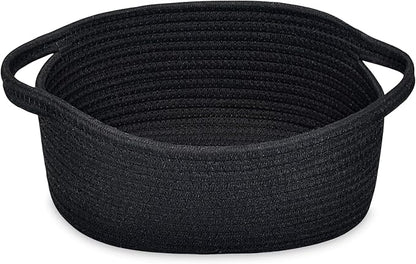ABenkle Small Basket with Handles - Decorative Durable Rope Woven Storage Bin Shelf Storage Organizer Cube, Easter Baby Gift Basket, 12"x8"x5", Black