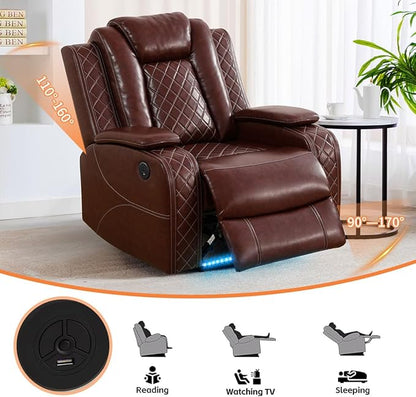 Power Recliner Loveseat Recliner Sofa, Living Room Furniture Sets with LED, Soft Leather Reclining Loveseat with Cup Holders,Hidden Storage,Double Seat Recliner Couch for Living Room,Office
