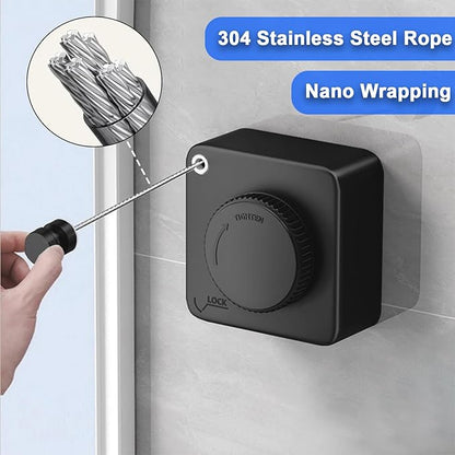Retractable Clothesline Indoor & Outdoor, 15.6 Ft Non-Sagging Stainless Steel Laundry Line with Wall Mounted Heavy Duty Design, Space-Saving Drying Rack for Bathroom, Balcony(1, Black)