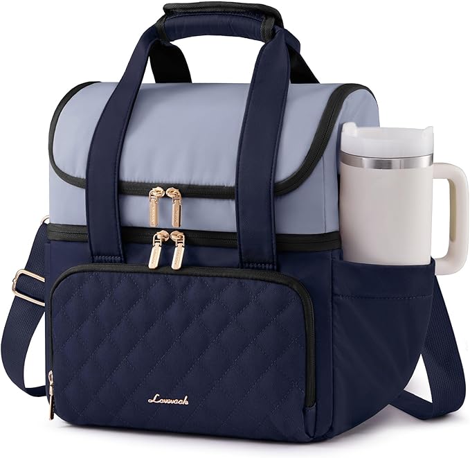 LOVEVOOK Insulated Lunch Bag For Women,Large Double Deck Adult Lunch Box,Teacher Lunch Tote Bag With Cup Holder,Leakproof Cooler Bag With Adjustable Shoulder Strap For Work Picnic Beach