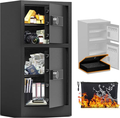 8.6 Cu Ft Extra Large Home Safe with Fireproof and Waterproof Bag,Heavy Duty Double Door Security Safe Box with Removable Shelves,Digital Safes with Hidden Lock Box for Cash Files Office
