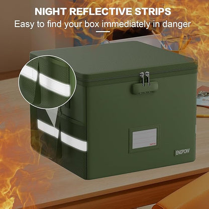 ENGPOW 5200°F File Box Fireproof Document Box with Lock,Heat Insulated Collapsible File Storage Organizer Box with Handle,Portable Home Office File Cabinet for Hanging Letter/Legal Size Folder, Green