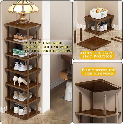 Vertical Shoe Rack-Tall Narrow Shoe Rack Organizer for Small Spaces,17Tier Bamboo Shoen Shelf for Entryway,Closet,Corner,Doorway,Skinny Shoe Shelf Space Saving Shoe Storage,Free Stackable DIY