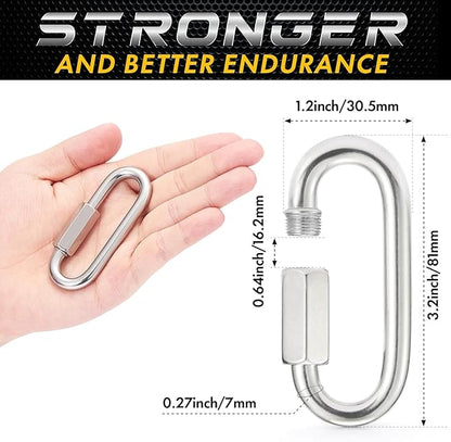 sprookber Stainless Steel Chain Quick Links - 304 Stainless Stee Chain Connector, Screw Carabiner, Chain Hooks, Set of 6