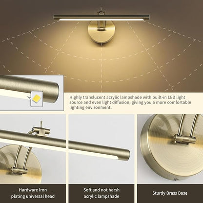 Dimmable Picture Light Hard Wired 15.75" Inch Adjustable Swing Arm Antique Bronze Picture Frame Lights Led Display Light for Artwork 7W 3000K