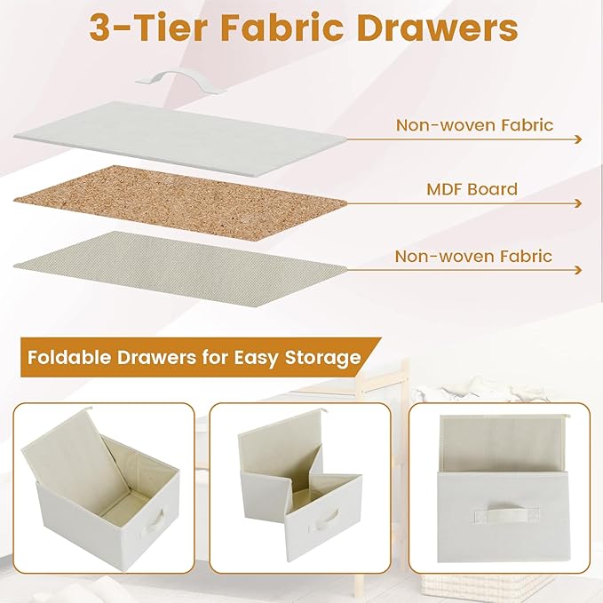 Giantex 6-Drawer Dresser for Bedroom, Bamboo Storage Tower with 6 Foldable Fabric Drawers & Top Shelf, Modern Chest of Drawers, Vertical Organizer Unit for Closet, Living Room (14" D x 26" W x 31" H)