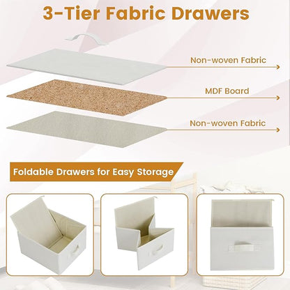 Giantex 6-Drawer Dresser for Bedroom, Bamboo Storage Tower with 6 Foldable Fabric Drawers & Top Shelf, Modern Chest of Drawers, Vertical Organizer Unit for Closet, Living Room (14" D x 26" W x 31" H)