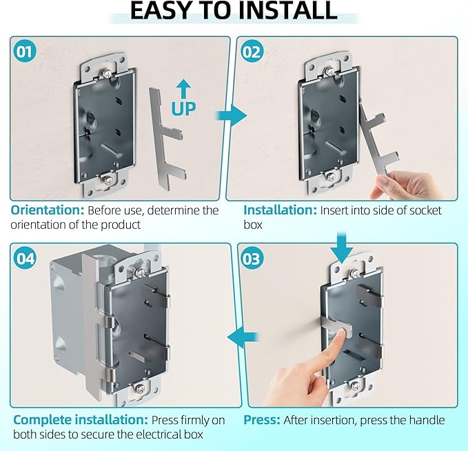 30 PCS Switch Box Straps, Electrical Box F Clips Support, Strap on Electrical Outlet Repair for Loose Outlet Fix, Electrical Device Mounts with Plaster Ears