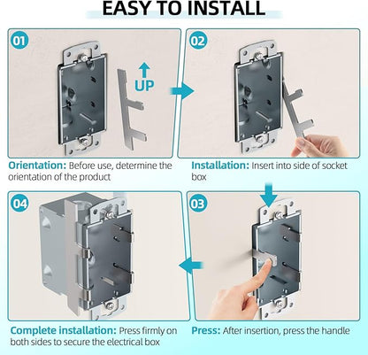 30 PCS Switch Box Straps, Electrical Box F Clips Support, Strap on Electrical Outlet Repair for Loose Outlet Fix, Electrical Device Mounts with Plaster Ears