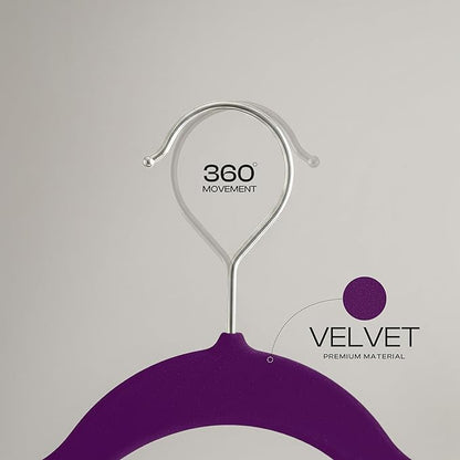Utopia Home Velvet Hangers 50 Pack – Luxury Non-Slip Slim Pant & Coat Hangers, Strong Space-Saving Clothes Hangers with Pants Bar and 360° Swivel Hook – Purple