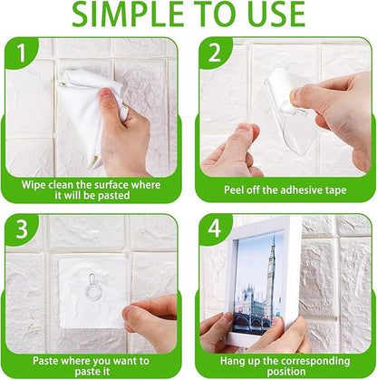 Wenqik 30 Pcs Adhesive Picture Hanger Foamboard Picture Hanging Hooks Without Nails Plastic Sticky Photo Hooks for Home Wall Art Photo Frame Bathroom Closet (Transparent Style)