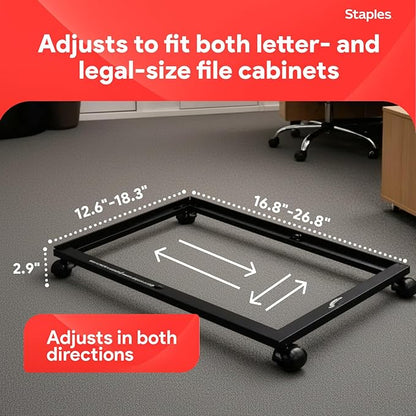 Staples Adjustable File Caddy Letter/Legal Files, Black, Heavy Duty, Fits Filing Cabinets with Wheels
