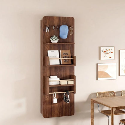 Wall Mounted Ironing Board Cabinet with Storage, Foldable Wall Ironing Board with Sliding Door, Wall Mount Space Saving Ironing Station for Laundry Room, Living Room, Entrance (Walnut)