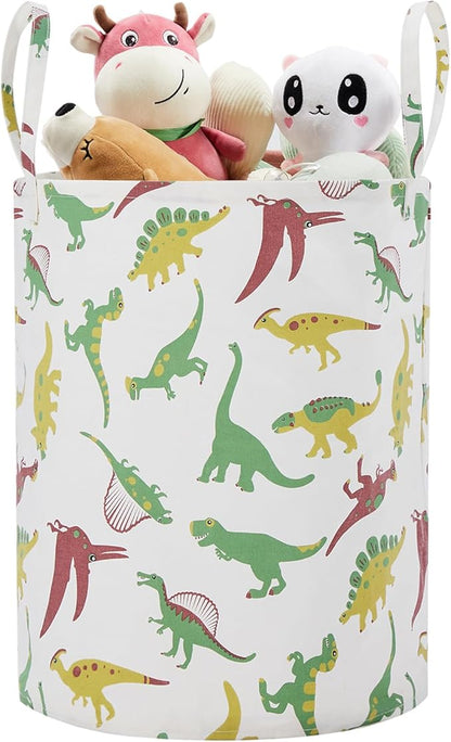 Large Storage Basket for Girls and Boys, Collapsible Laundry Hamper with Long Handles, Toy Bins for Nursery, Kids Room Décor (Green Dinosaur)