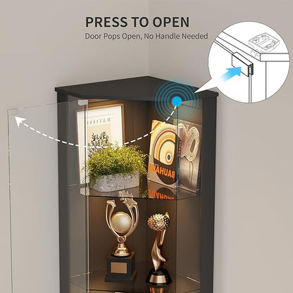 HNEBC 69" Tall Curio Display Cabinet with Glass Door and Movable Shelves,Corner Bookcase with LED Human Sensor Lights,5-Tier RGB Display Case for Collectibles,Bedroom Living Room
