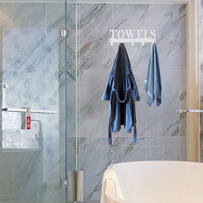 Towel Hooks Over The Door Hooks Hangers Wall Mount Towel Rack Towel Holder for Bathroom, Storage Coat Hooks for Home Decor Metal Organizer for Towel Clothes Bag Robe(White)