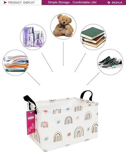 Rectangular Storage Basket Fabric Organizer Bin for Toys,Books,Clothes,Gifts,Pets-Perfect for Home,Office,Nursery,Dorm,Shelf(Rec-Star Rainbow )