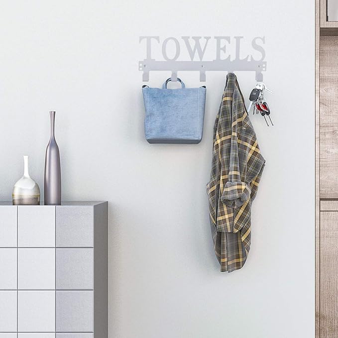 Over The Door Hooks, Towel Hooks for Bathroom, Towel Rack Towel Holder for Bathroom Bedroom Kitchen Pool Beach Towels Bathrobe Wall Mount Hang on The Door Cabinet Cupboard (Silver Grey)