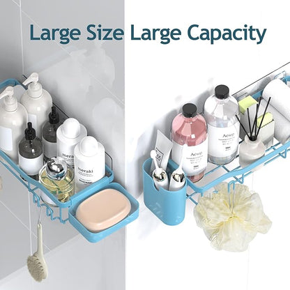 Shower Caddy Adhesive Shower Organizer 7-Pack, Rustproof Stainless Steel Bathroom Shelves, Large Capacity No-Drill Rack Storage Accessories with Soap Dish Toothbrush Holder Hooks
