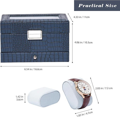 ProCase Watch Box, 3 Slot Watches Display Case with Drawer, Mens Watch Case with Glass Lid, 2-Layer Mens Jewelry Organizer Storage Holder, Birthday Valentine Gifts for Men-3 Slot, CrocCobaltBlue
