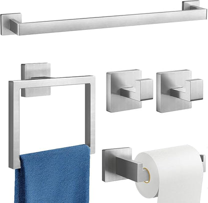 24-Inch Extended Towel Bar Set Wall Mounted, Bathroom Accessory Set Brushed Nickel 5-Pieces Bathroom Hardware Set