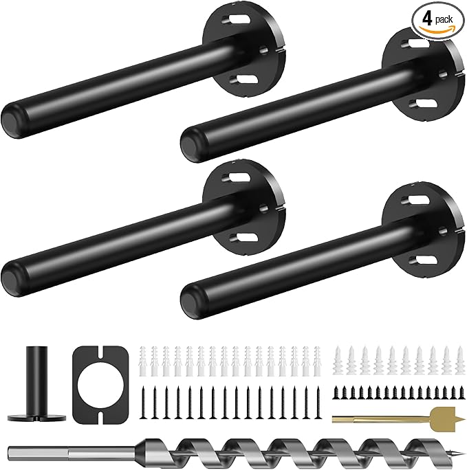 4pcs Wall Shelf Brackets Heavy Duty Floating Shelf Bracket Hidden,Invisible Black Shelving Brackets Decorative Floating Shelf Hardware Heavy Duty,Metal Shelf Support Bracket (6 inch-4pcs)