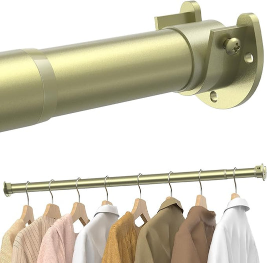 Closet Rods for Hanging Clothes, 17 to 69 Inches Stepless Adjustable Metal Closet Rod, 1.3 Inches Heavy Duty Clothes Hanging Rod for Closet Wardrobes Laundry RV, Verdant Gold