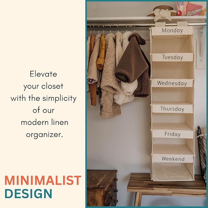 Super Heavy Duty Kids Closet Organizers and Storage | Linen Weekly Clothes Organizer for Kids with 6 Shelves | Hanging Clothes Organizer | Kids Clothes Rack w/Hook & Loop