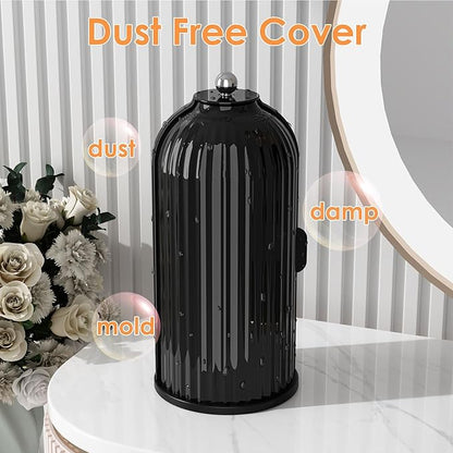 Makeup Brush Holder with Lid 360 Rotating Clear Dustproof Make Up Organizers for Vanity Bathroom Countertop, All Black