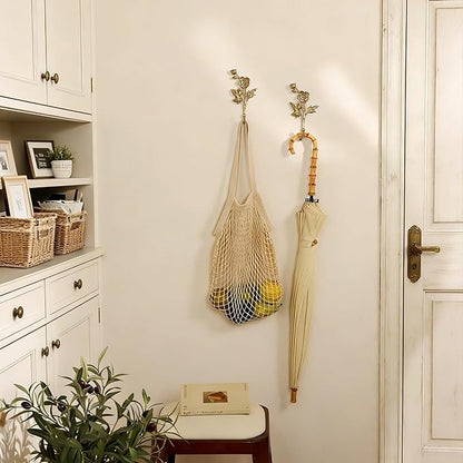 SOFFEE DESIGN 2pcs Metal Gold Coat Hooks with 3D Flowers & Buds Shape, for Entryway, Bathroom, Bedroom Home Decoration