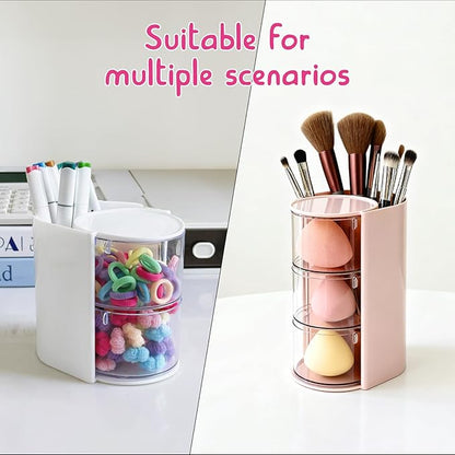 Hair Brush Holder & Hair Accessory Organizer, 2-Layer Clear Hair Accessories Organizer Rotatable Small Jewelry Box for Clip Earring Necklaces, The Latest Gift for A Girl. (pink, "Trumpet") Hair Caddy