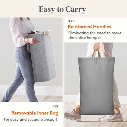 Lifewit 65L Slim Laundry Basket with Lid, Narrow Large Laundry Hamper with Plastic Handles and Removable Bag, Tall Foldable Dirty Clothes Hampers for Laundry Room, Bedroom, Bathroom, Dorm, Gray