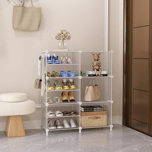 AWTATOS Closet Organizer 6 Cube Storage Shelves Portable Closet Clothes Organizers and Storage Stackable Cubby Shelving for Closet Bedroom Living Room Office, Transparent Twill