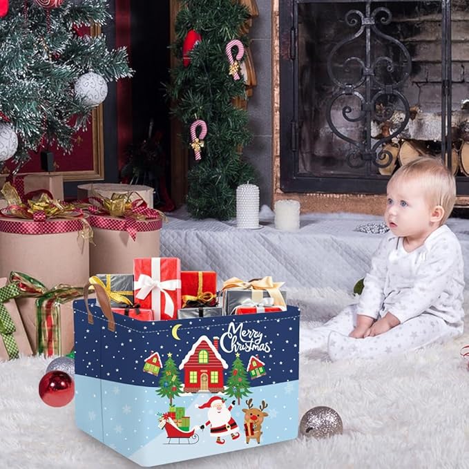Rectangular Christmas tree Basket,Nursery Hamper,Waterproof and foldable Tree Basket Baby Storage Bin,Toy Organizer,Boy and Girls Christmases Room Decor(Christmas)