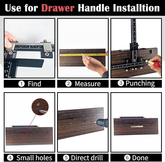 King&Charles Cabinet Hardware Jig, Aluminum Alloy Cabinet Handle Jig + Auto Hole Punch + Point Drils Bits, Use for Handles Knobs Pulls on Drawers/Doors, Wood Drilling Dowelling Guide Set.