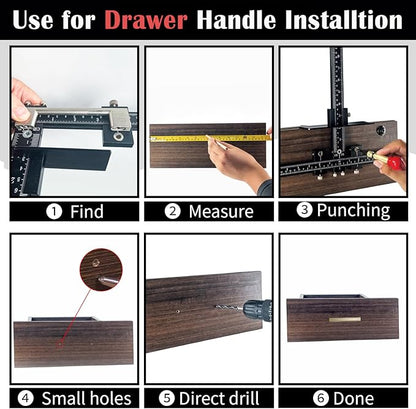 King&Charles Cabinet Hardware Jig, Aluminum Alloy Cabinet Handle Jig + Auto Hole Punch + Point Drils Bits, Use for Handles Knobs Pulls on Drawers/Doors, Wood Drilling Dowelling Guide Set.