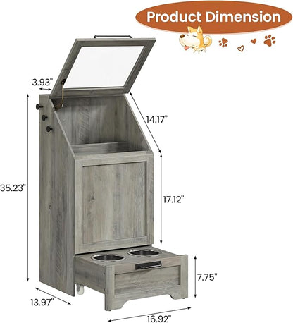 Dog Feeding Station with 2 Elevated Dog Bowls, Pet Feeding Station,Flip Top Pet Food Cabinet,Pet Food Container,Pet Toy Storage Organizer,Modern Storage Organizer,Grey