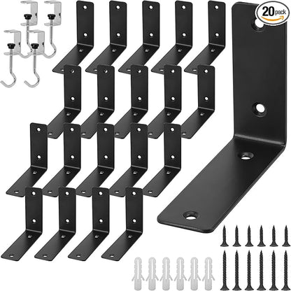 L Floating Shelf Brackets,20 Pack Heavy Duty L Brackets for Shelves, L 5" X H 4" Black Metal Countertop Support Brackets,Wall Mounting for Wood