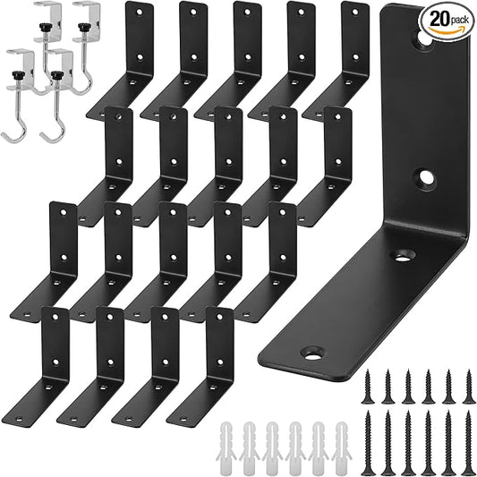 L Floating Shelf Brackets,20 Pack Heavy Duty L Brackets for Shelves, L 5" X H 4" Black Metal Countertop Support Brackets,Wall Mounting for Wood