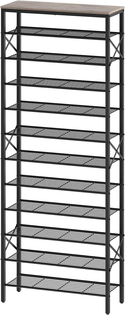 12 Tier Shoe Rack, Large Capacity Shoe Storage Organizer Holds 48 Pairs, Sturdy and Stable, for Entryway, Hallway, Closet, Dorm Room, Greige and Black SS12BG