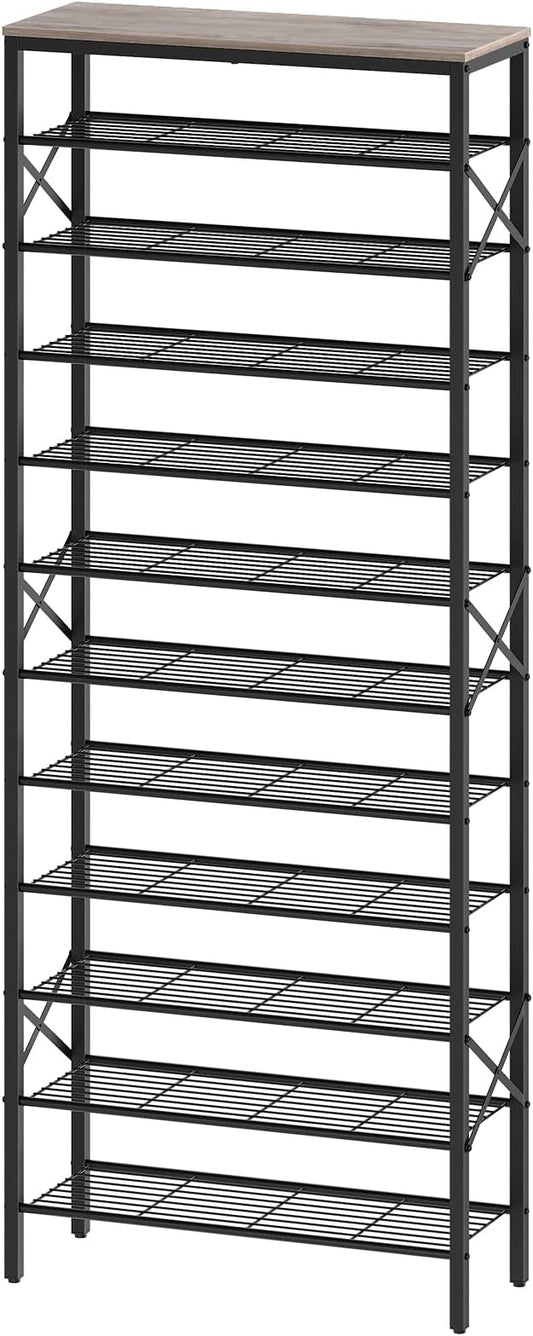 12 Tier Shoe Rack, Large Capacity Shoe Storage Organizer Holds 48 Pairs, Sturdy and Stable, for Entryway, Hallway, Closet, Dorm Room, Greige and Black SS12BG