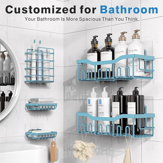 EUDELE 5-Pack Rustproof Stainless Steel Shower Caddy – No Drill Adhesive Bathroom Organizer with Large Capacity, Spacious Shower Shelves for Inside Shower, Kitchen & Home Decor Storage-XL Size