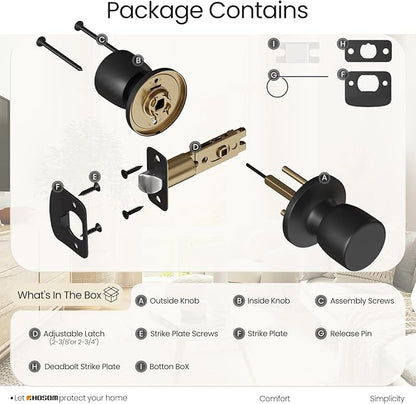 HOSOM Passage Door Knob, Matte Black Door Knobs Keyless Doorknobs for Interior Doors, Hallway, Closet and More, No Locking Door Handle