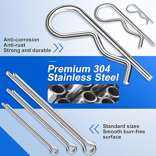 Cotter Pin Assortment Kit, 220PCS Cotter Pins 13 Sizes Premium 304 Stainless Steel Heavy Duty R Clips & Hairpin Split Pin Set, Hardware Pins for Automotive, Trailer, Pin Lock System