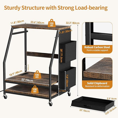 Housolution 22.05" x 18.9" Large Printer Stand with Storage, 3 Tier Printer Table with Fabric Drawer & Charging Station, Heavy Duty Home Office Rolling Stand for Scanner, Fax, Paper Shredder