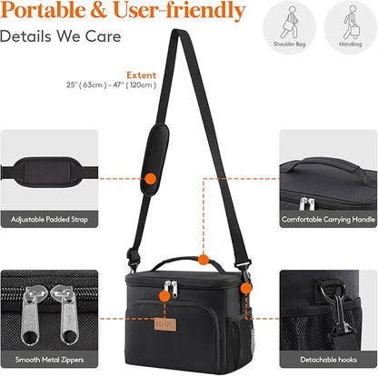 Lifewit Reusable Insulated Lunch Bag, Portable Cooler Freezable Soft Lunchbox Leakproof with Adjustable Shoulder Strap for Men Women Adult for Work Picnic or Travel, 9L 12 Can, Black
