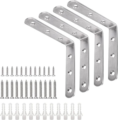 YUMORE L Bracket, 4x4 Inch Max Load: 25lb/12kg Heavy Duty Stainless Steel Solid Shelf Support Corner Brace Joint Right Angle Bracket, Pack of 4