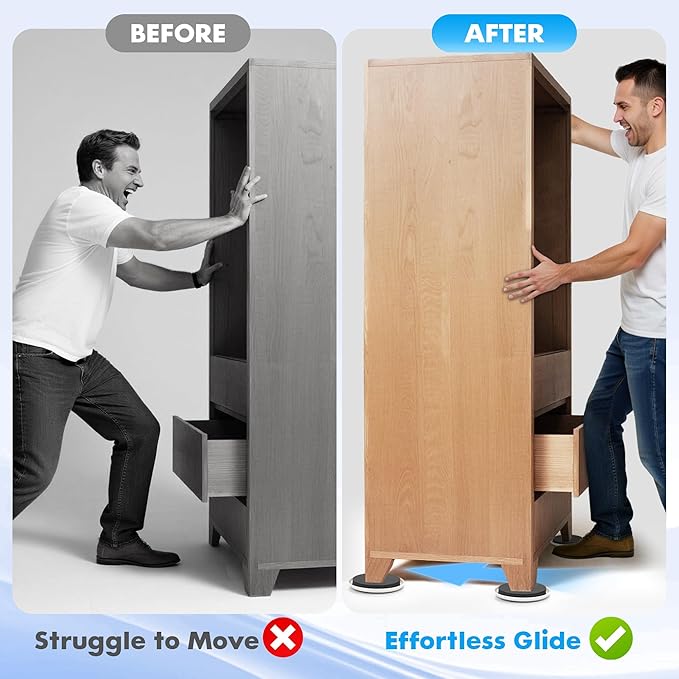 16-Pack Furniture Movers Sliders for Carpet & Hardwood Floors, Save 80% Effort Safely and Easily, The Glide Tool Set for Heavy Furniture and Appliances, Reusable Moving Pads (16 Plastic 3.5" Sliders)