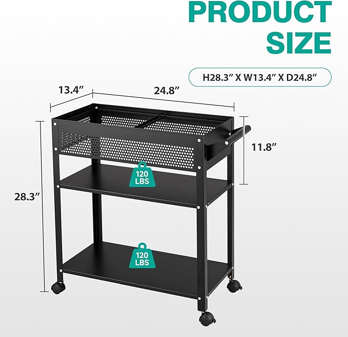 Rolling File Cart with Wheels Hanging Files,Rolling File Cabinet Organizer,Rolling Hanging File Folder Cart on Wheels,Metal Filing Cart,Fit A4/F4/Letter/Legal File for Home Office (Black Mesh)