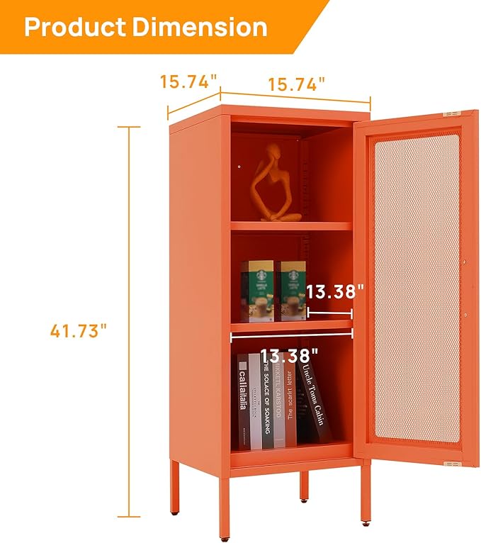 Slim Metal Storage Cabinet with Mesh Doors - 42'' Tall Narrow Organizer Tower, Compact Freestanding Cabinet, Versatile Utility Storage for Home, Office, Bedroom, or Kitchen, Durable and Modern Design